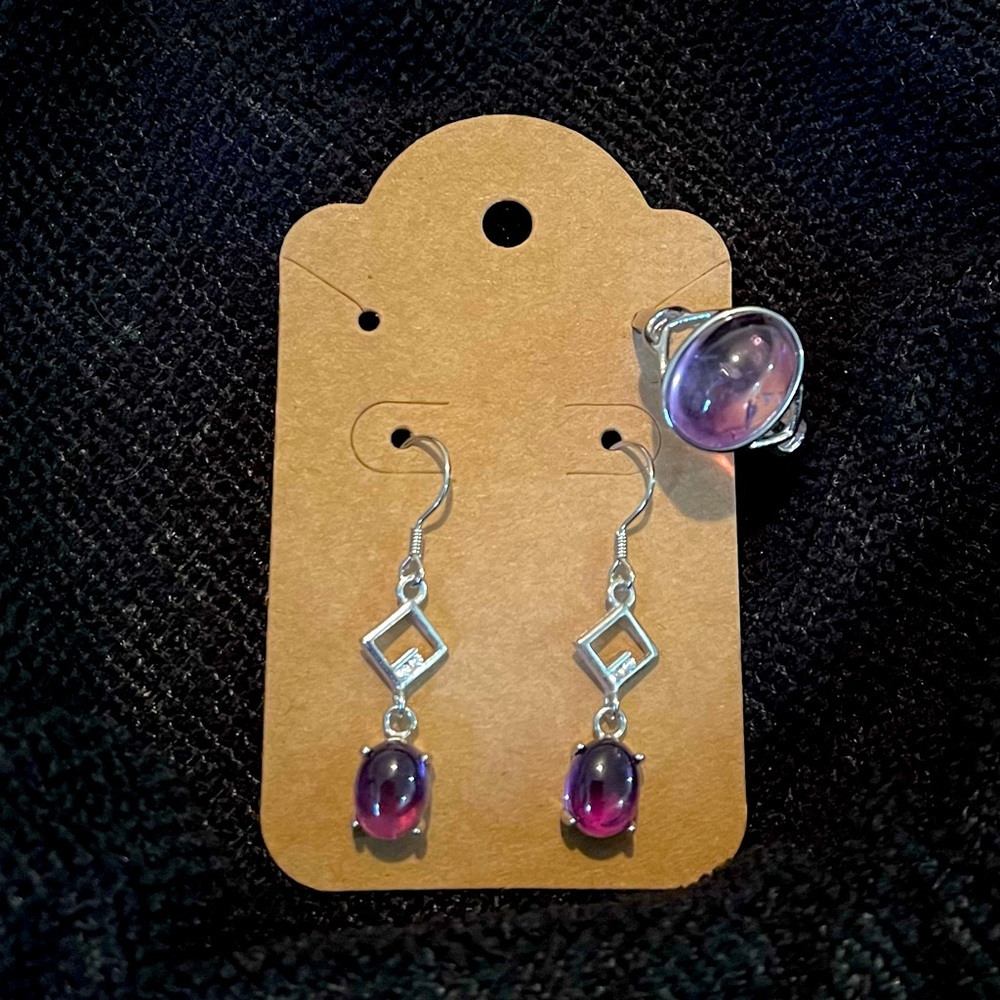 Genuine Amethyst Ring and Earring Set